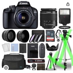 Canon EOS 4000 Camera set with many different lens & many shown in the picture